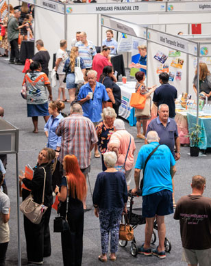Guests, families and exhibitors at a Disability Expo Australia event